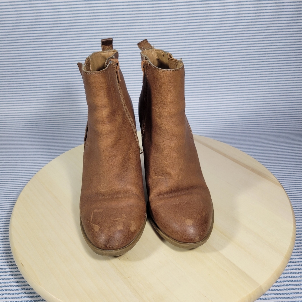 Lucky Brand Sassa Tan Leather Ankle Boots Booties Zipper Women's Size 7 - Picture 2 of 13